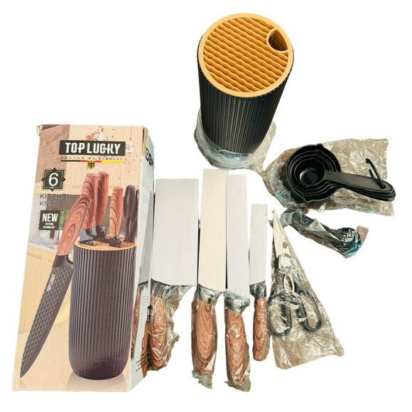 Top Lucky 6-Piece Kitchen Knife Set With Block & Measuring Cups/spoons - Picture 2 of 10